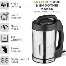 Tower 1.6 Litre Soup Maker with Saute Function, 1000 W, Stainless Steel
