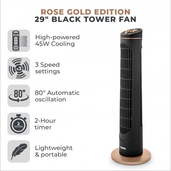 Shop quality Tower Cavaletto Tower Fan with 2 Hour Timer, 3 Speeds, Automatic Oscillation, 29”, 45W, Black & Rose Gold in Kenya from vituzote.com Shop in-store or online and get countrywide delivery!