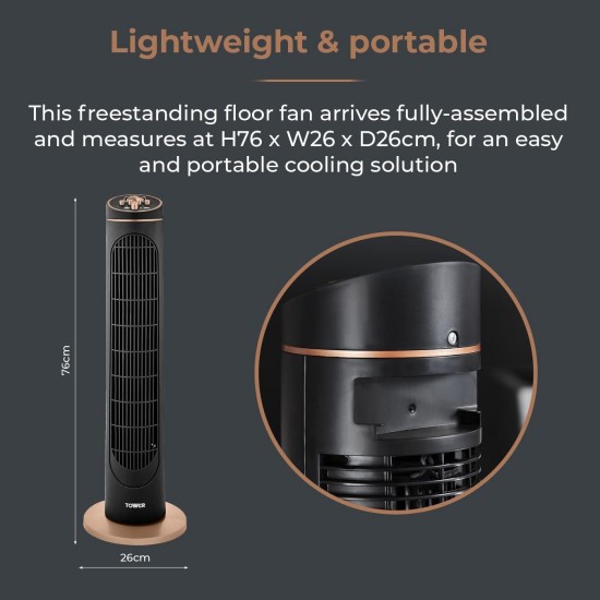 Tower Cavaletto Tower Fan with 2 Hour Timer, 3 Speeds, Automatic Oscillation, 29”, 45W, Black & Rose Gold, T629001 Shop quality Tower Cavaletto Tower Fan with 2 Hour Timer, 3 Speeds, Automatic Oscillation, 29”, 45W, Black & Rose Gold in Kenya from vituzote.com Shop in-store or online and get countrywide delivery!