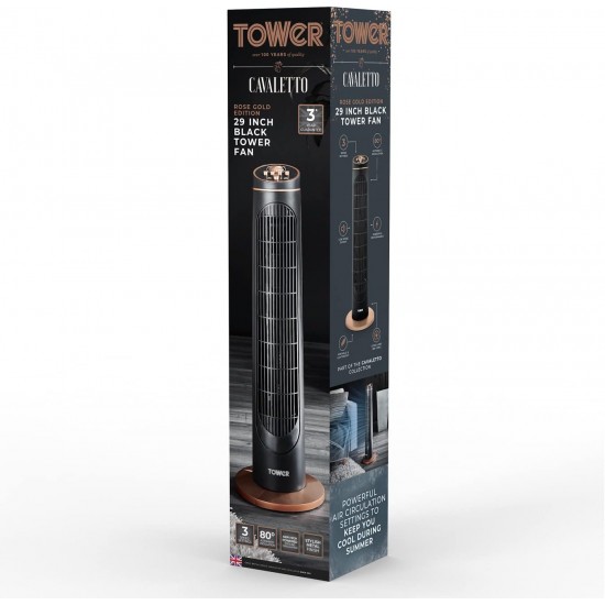 Tower Cavaletto Tower Fan with 2 Hour Timer, 3 Speeds, Automatic Oscillation, 29”, 45W, Black & Rose Gold, T629001 Shop quality Tower Cavaletto Tower Fan with 2 Hour Timer, 3 Speeds, Automatic Oscillation, 29”, 45W, Black & Rose Gold in Kenya from vituzote.com Shop in-store or online and get countrywide delivery!