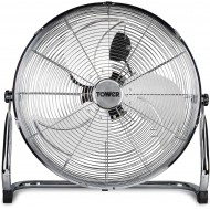 Tower Metal High-Speed Velocity Floor Fan with Adjustable Tilt, 18”, 100W, Chrome