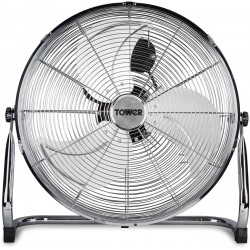Tower Metal High-Speed Velocity Floor Fan with Adjustable Tilt, 18”, 100W, Chrome