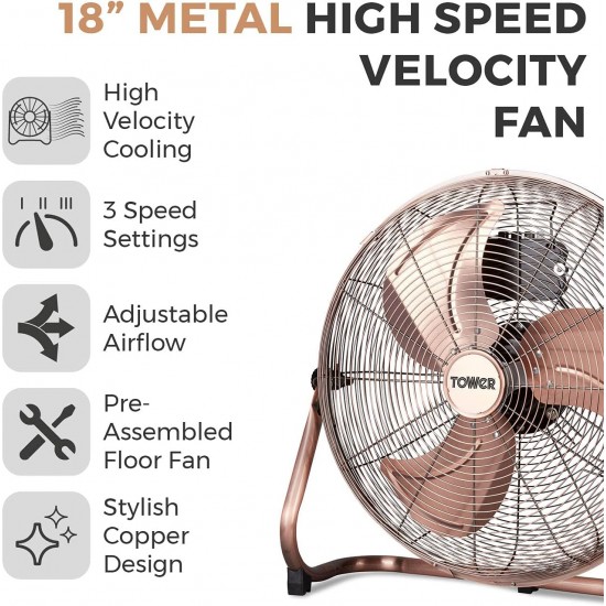 Tower Metal High-Speed Velocity Floor Fan with Adjustable Tilt, 18”, 100W, Copper, T662000C Shop quality Tower Metal High-Speed Velocity Floor Fan with Adjustable Tilt, 18”, 100W, Copper in Kenya from vituzote.com Shop in-store or online and get countrywide delivery!