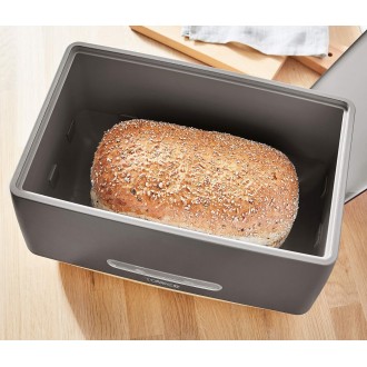 Tower Scandi Bread Bin, Robust Plastic Body, Anti Slip Base, Matte Grey with Wood Effect Accents