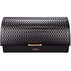 Tower Empire Roll Top Bread Bin, Stainless Steel, Black and Brass, One Size