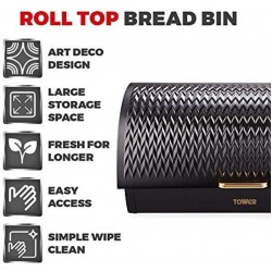Tower Empire Roll Top Bread Bin, Stainless Steel, Black and Brass, One Size