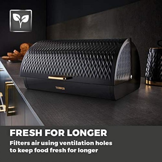 Tower Empire Roll Top Bread Bin, Stainless Steel, Black and Brass, One Size, T826090BLK Shop quality Tower Empire Roll Top Bread Bin, Stainless Steel, Black and Brass, One Size in Kenya from vituzote.com Shop in-store or online and get countrywide delivery!