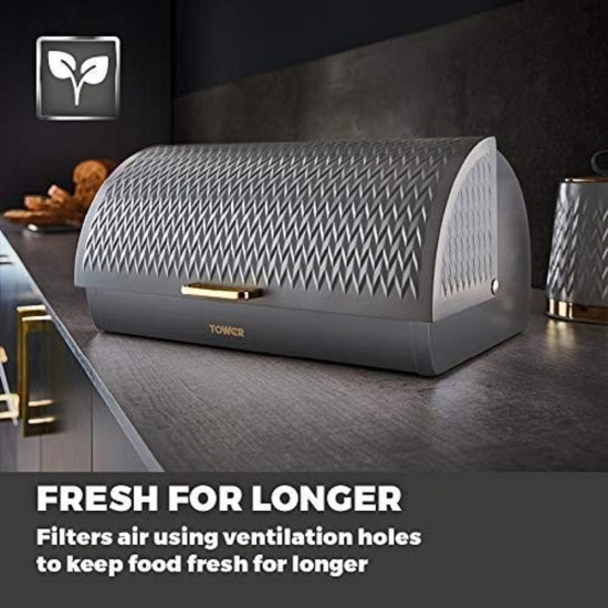 Tower Empire Roll Top Bread Bin, Stainless Steel, Grey and Brass, One Size, T826090GRY Shop quality Tower Empire Roll Top Bread Bin, Stainless Steel, Grey and Brass, One Size in Kenya from vituzote.com Shop in-store or online and get countrywide delivery!