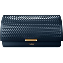 Tower Empire Roll Top Bread Bin, Stainless Steel, Midnight Blue and Brass
