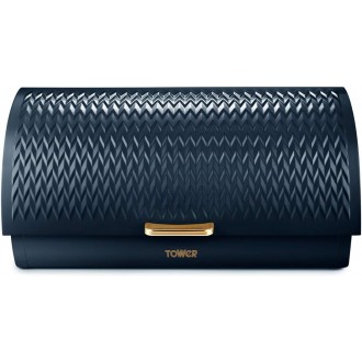 Tower Empire Roll Top Bread Bin, Stainless Steel, Midnight Blue and Brass
