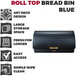 Tower Empire Roll Top Bread Bin, Stainless Steel, Midnight Blue and Brass