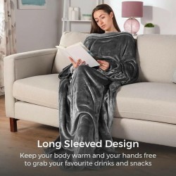 Carmen Heated Wearable Blanket with Long Sleeve – Grey