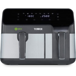 Tower Vortx 5.2 Litre & 3.3 Litre Eco Dual Drawer Air Fryer with 8 One-Touch Pre-sets, 1700W Power, Black