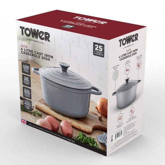 Tower Barbary & Oak Foundry Cast Iron Round Casserole Dish 24cm-Blue, T800260G Shop quality Tower Barbary & Oak Foundry Cast Iron Round Casserole Dish 24cm-Blue in Kenya from vituzote.com Shop in-store or get countrywide delivery!