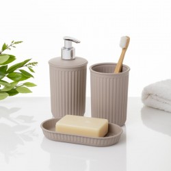 Tatay Baobab - 3 Piece Bathroom Set, Taupe (Toothbrush holder, Soap Dispenser And Soap Dish)