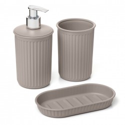 Tatay Baobab - 3 Piece Bathroom Set, Taupe (Toothbrush holder, Soap Dispenser And Soap Dish)