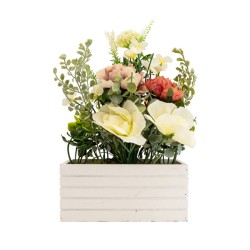 Candlelight Wooden Rectangle White Box Arrangement, Peony, Camelia & Lavender