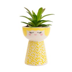 Candlelight Ceramic Mummy Planter with Succulent Plant, 11cm