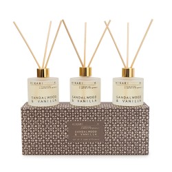 Candlelight Set of 3, Frosted Glass Reed Diffuser - Sandalwood & Vanilla, Black Lilu & Pomegrante Scent, 50ml each