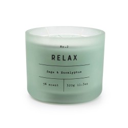 Candlelight Curved Two Wick Glass Wax Filled Pot "RELAX" - 5% Sage & Eucalyptus Scent, 380 grams