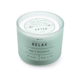 Candlelight Curved Two Wick Glass Wax Filled Pot "RELAX" - 5% Sage & Eucalyptus Scent, 380 grams