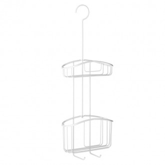 Tatay White Stainless Steel Hanging Shower Caddy with Basket 2 Hoops
