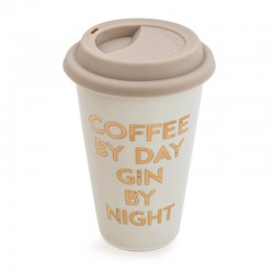 Candlelight Travel Mug Coffee By Day Gin By Night Light Grey, 15cm