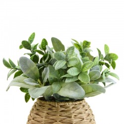 Candlelight Faux Green Sage Leaves in Rattan Basket, 23cm