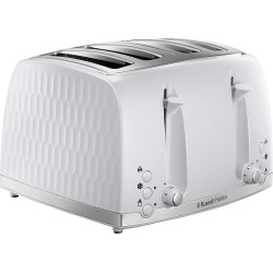 Russell Hobbs 4 Slice Toaster - Contemporary Honeycomb Design with Extra Wide Slots and High Lift Feature, White