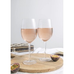 BarCraft Ribbed Wine Glasses, Set of 2 Large Patterned Glasses in Gift Box, 450ml