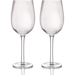 BarCraft Ribbed Wine Glasses, Set of 2 Large Patterned Glasses in Gift Box, 450ml