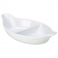 Neville Genware Divided Vegetable Dish 32cm/12.5" 31.5 x 15.5 x 6.5 x 4cm (L x W x H to ear x H to middle)