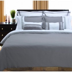 Emma Reversible Wrinkle-Resistant Embroidered 3-Piece Duvet Cover Set White/Grey / Full/Queen