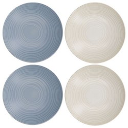Kitchen Craft Pasta Bowls Set of 4 in Gift Box, Lead-Free Glazed Stoneware, Blue / Cream, 22cm