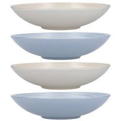 Kitchen Craft Pasta Bowls Set of 4 in Gift Box, Lead-Free Glazed Stoneware, Blue / Cream, 22cm