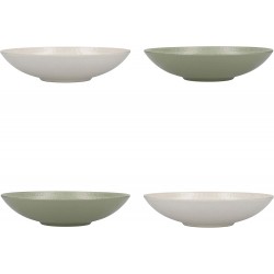 Kitchen Craft Pasta Bowls Set of 4 in Gift Box, Lead-Free Glazed Stoneware, Green / Cream, 22cm
