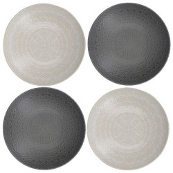 Kitchen Craft Pasta Bowls Set of 4 in Gift Box, Lead-Free Glazed Stoneware, Embossed Grey / Black, 22cm