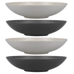 Kitchen Craft Pasta Bowls Set of 4 in Gift Box, Lead-Free Glazed Stoneware, Embossed Grey / Black, 22cm