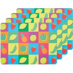 Kitchen Craft Fruit Placemat, Linen/Cork, Multi-Colour, 18 x 28 x 18 cm, Set of 4