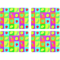 Kitchen Craft Fruit Placemat, Linen/Cork, Multi-Colour, 18 x 28 x 18 cm, Set of 4
