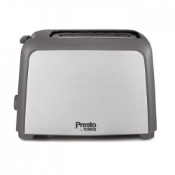 Tower Presto 750W 2 Slice Brushed Toaster, Stainless Steel 