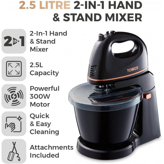 Shop quality Tower Rose Gold 2-in-1 Hand & Stand Mixer, 2.5L, 300W, Black in Kenya from vituzote.com Shop in-store or online and get countrywide delivery!