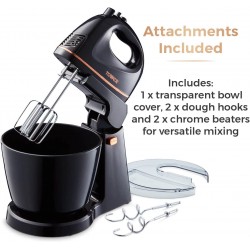 Tower Rose Gold 2-in-1 Hand & Stand Mixer, 2.5L, 300W, Black