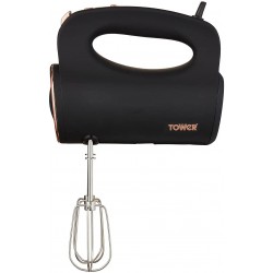 Tower Cavaletto Hand Mixer with Stainless Steel Beaters, Dough Hooks, 5 Speeds, 300 W, Grey and Rose Gold
