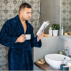 Ariika Egyptian 100% Cotton Bathrobe, Navy Blue - Medium
