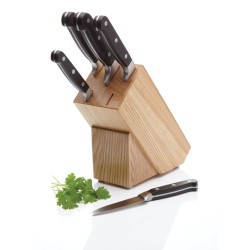 Master Class Halo 5-Piece Premium Carbon Stainless Steel Knife Set and Knife Block - Oak Wood Block