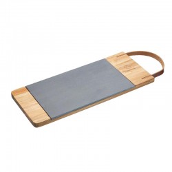 Artesà Wooden Tray with Leather Strap and Removable Slate Serving Platter, 47 x 16 cm (18.5" x 6½"), Metallic/Brown