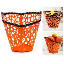 Zuri Coffee Pod Holder/Fruit ~Basket, Hand-Stitched Leather Rim, Orange 