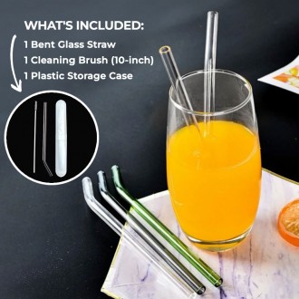 Diamond Borosilicate Glass Straw with Cleaning Brush and Plastic Case.