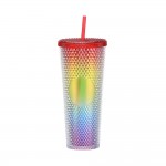 Gleamy Studded Double-Walled Tumbler with Lid and Straw -  Gradient, 710ml